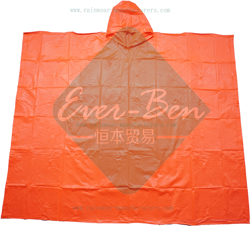 Orange red plastic rain poncho factory